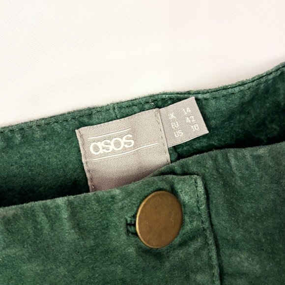ASOS Forest green suede front button skirt with scalloped hem size US 10 - Picture 3 of 7